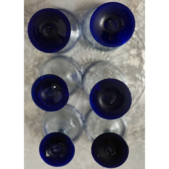 Margarita Glasses Vintage 80s Stemmed Cobalt Blue Hand Blown Glass Mexican Set 6 - Picture 3 of 3